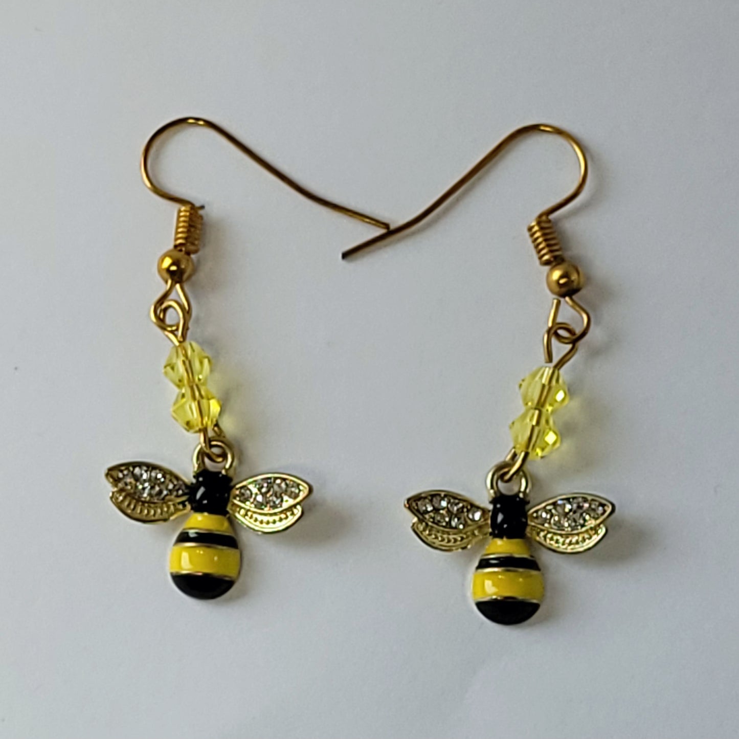 Golden Bee and Crystal Earrings