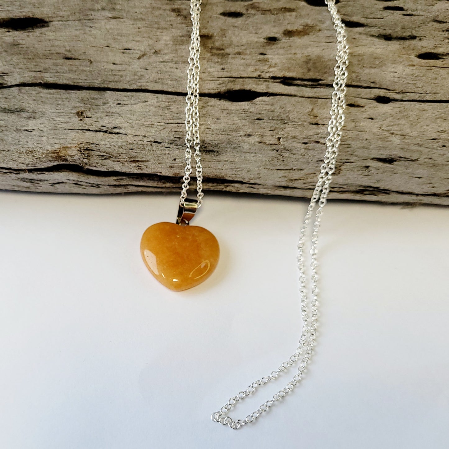 Apricot Aventurine Heart crystal & silver chain necklace