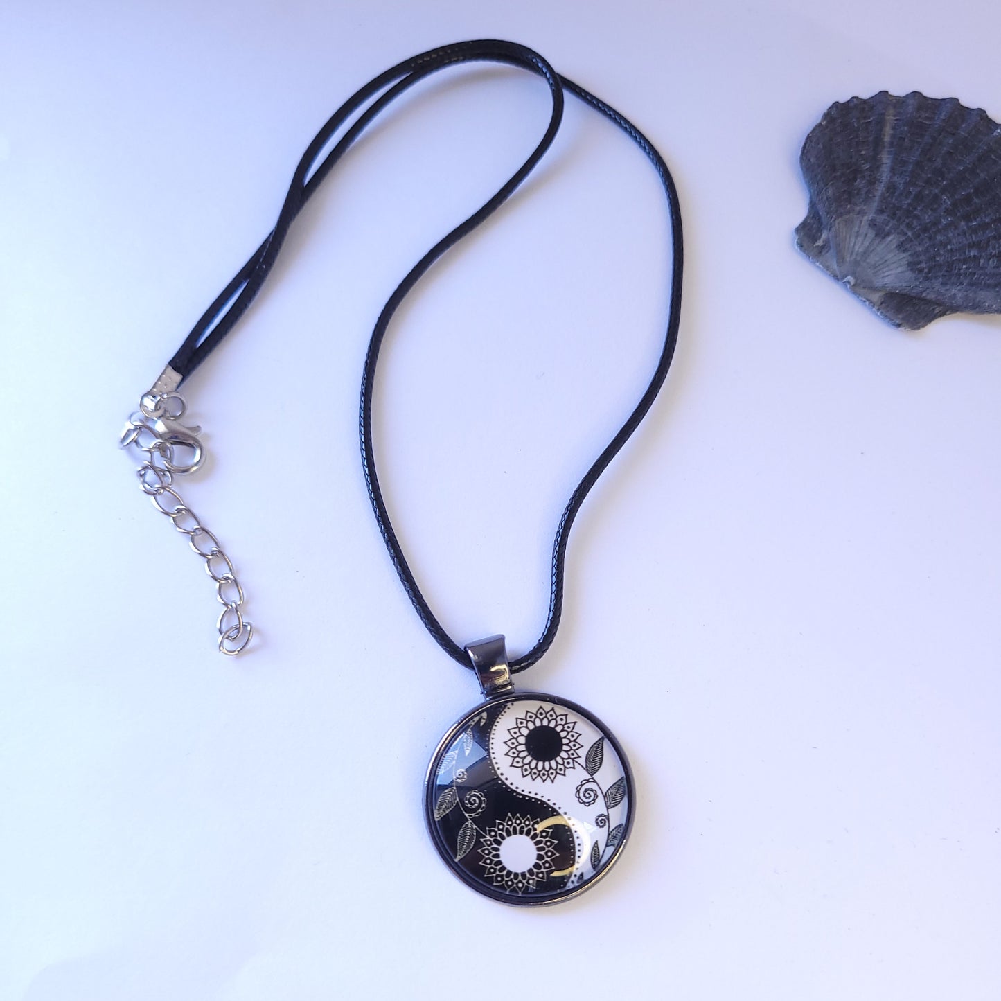 Yin & Yang Glass Dome Cabochon Necklace - Gold & Silver