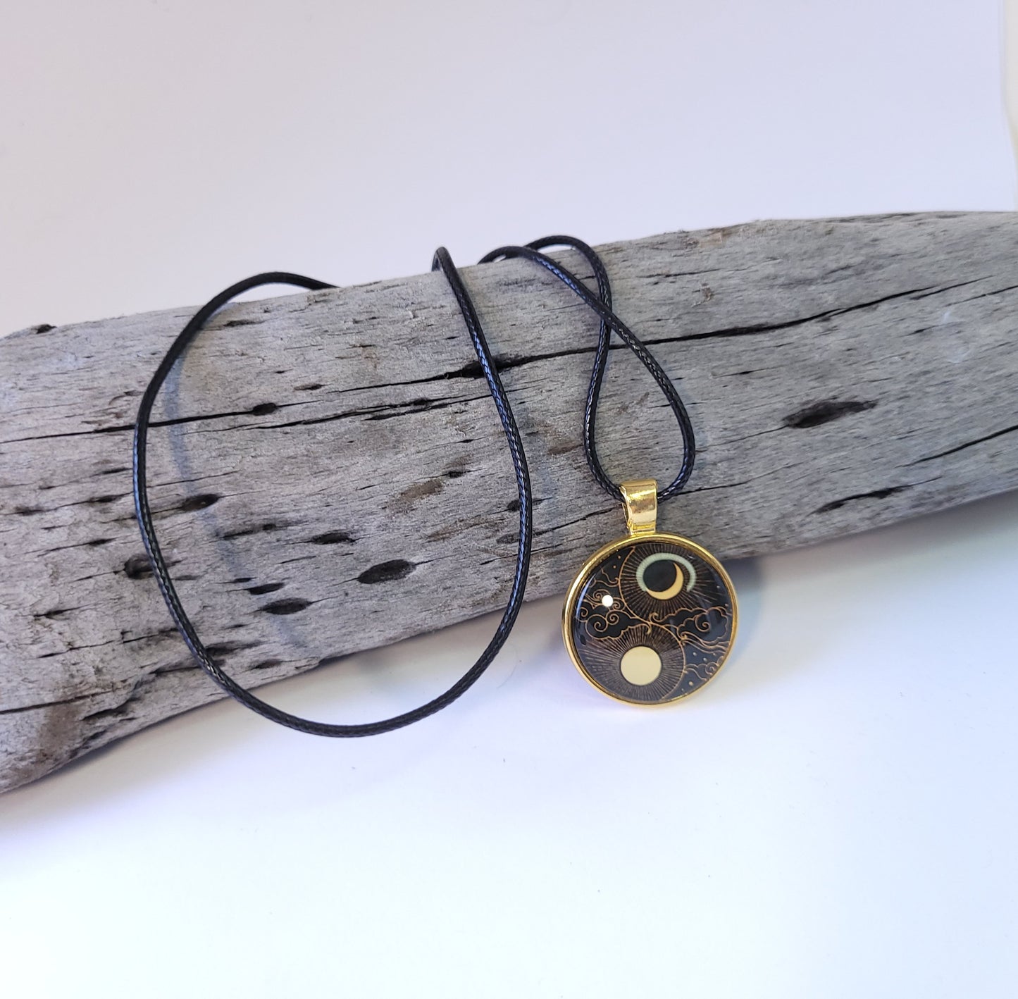 Yin & Yang Glass Dome Cabochon Necklace - Gold & Silver