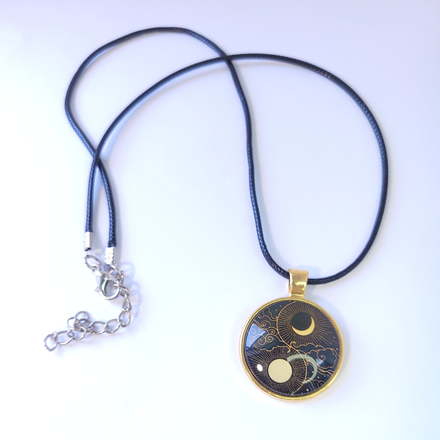 Yin & Yang Glass Dome Cabochon Necklace - Gold & Silver