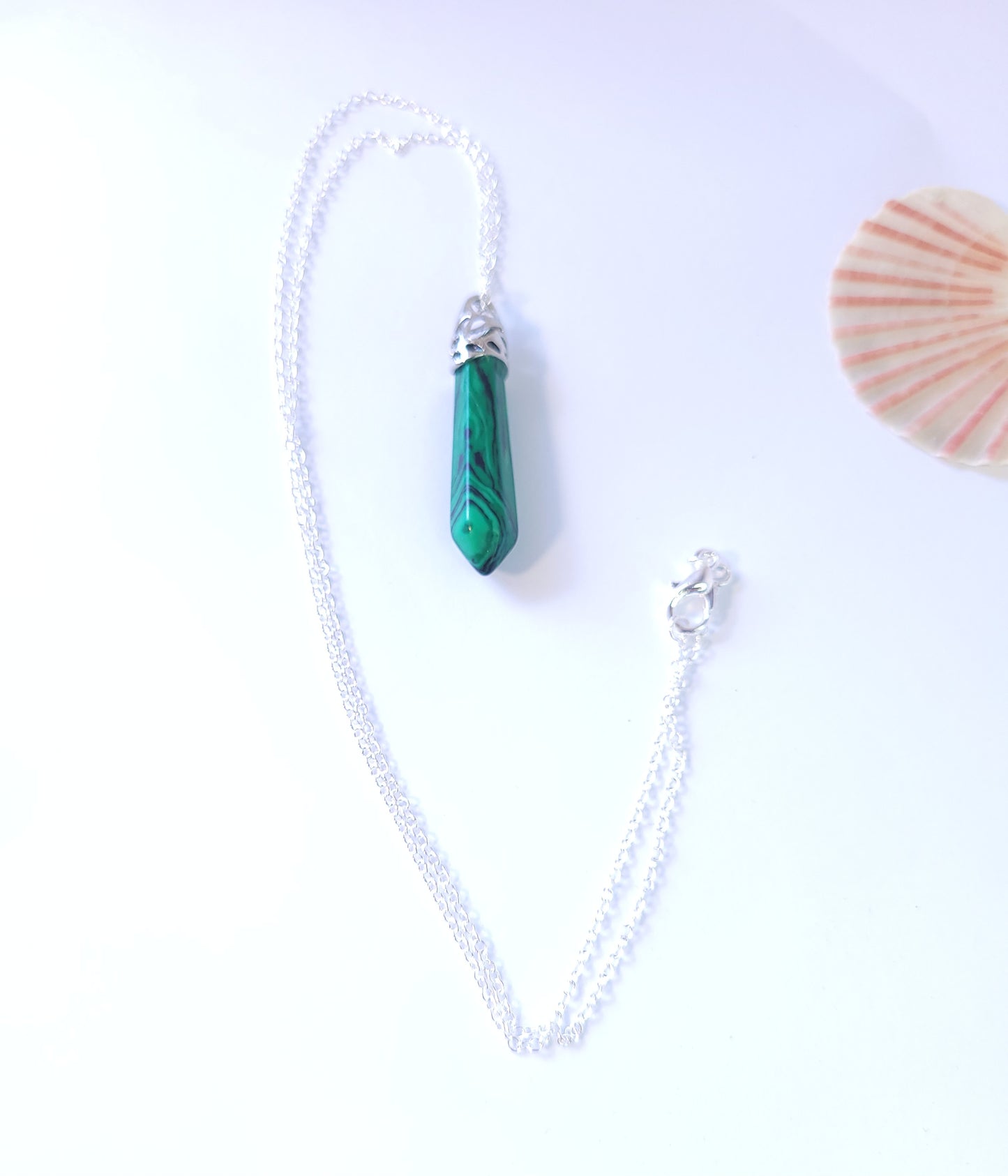 Green Malachite crystal & silver chain necklace