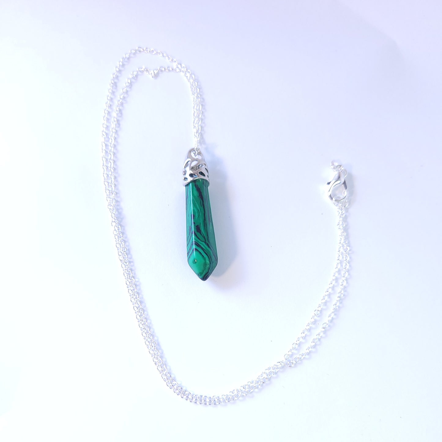 Green Malachite crystal & silver chain necklace