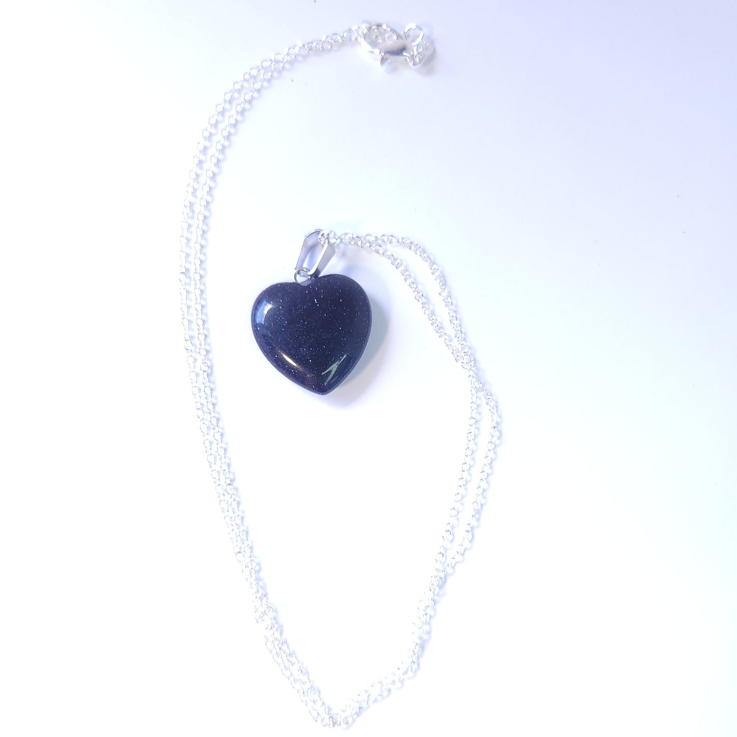 Blue Goldstone Heart crystal & silver chain necklace