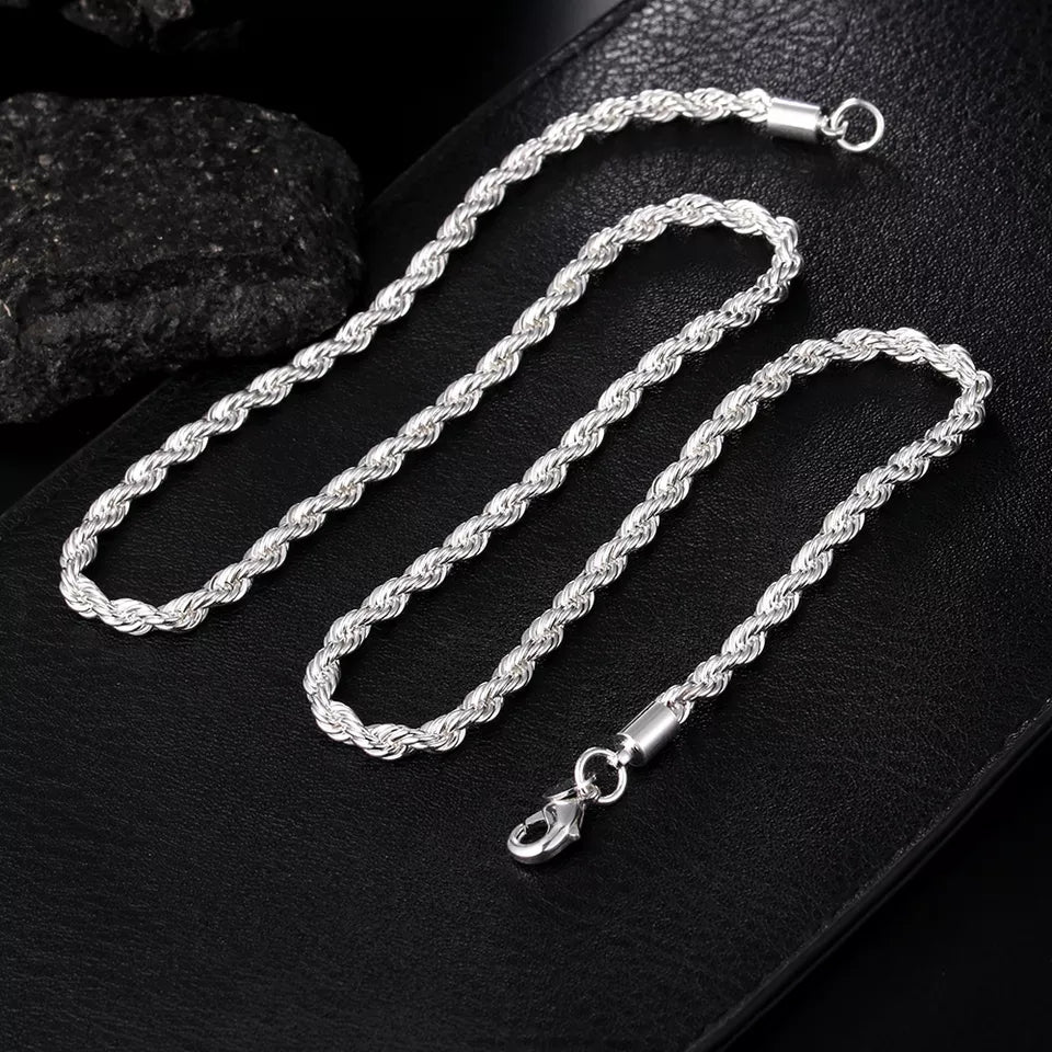 Sterling Silver Chain Bracelet and Necklace Set