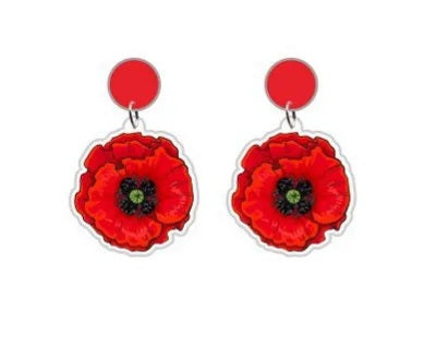 Red Poppy Flower Earrings