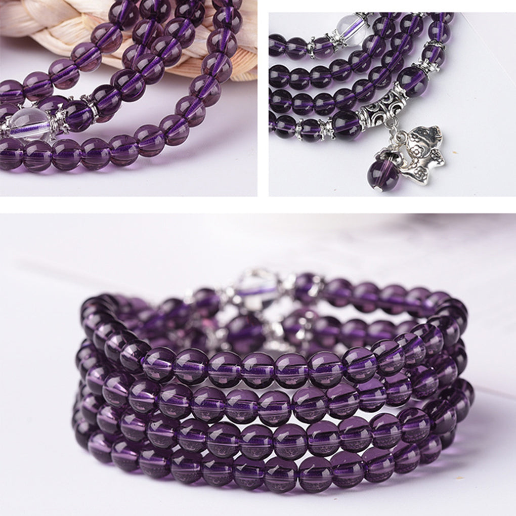 Amethyst Crystal Mala Beads long wrap bracelet / necklace