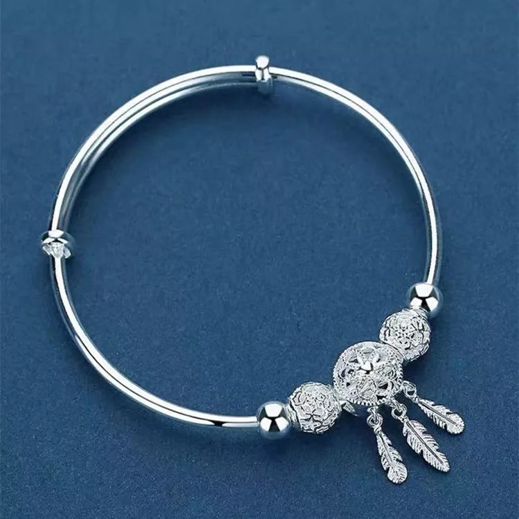 Silver Dreamcatcher Flower Bangle