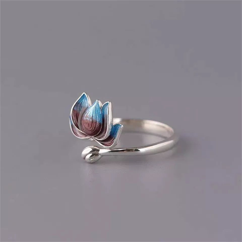 Blue Lotus Flower Ring