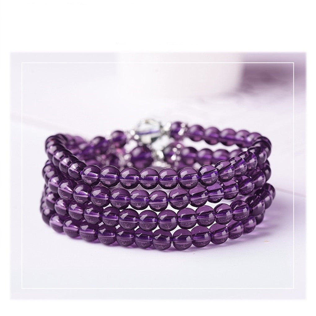 Amethyst Crystal Mala Beads long wrap bracelet / necklace