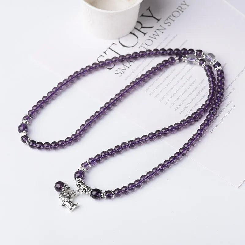 Amethyst Crystal Mala Beads long wrap bracelet / necklace