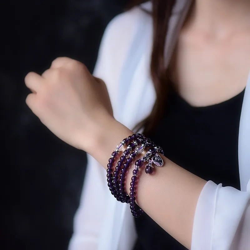 Amethyst Crystal Mala Beads long wrap bracelet / necklace